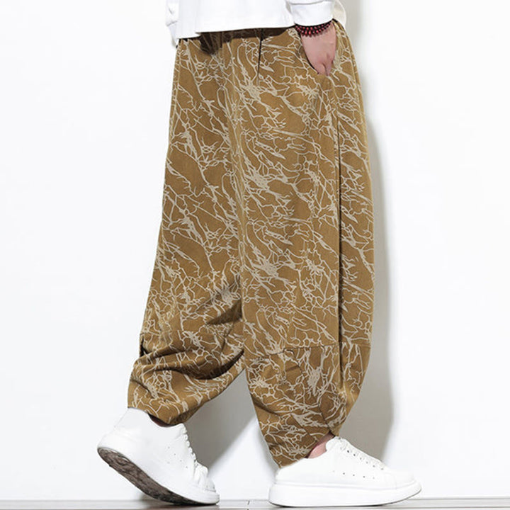 Pantalones harén para hombre, de algodón, con cintura elástica y bolsillos, estampado de líneas texturizadas y Buddha Stones en otoño. - image 19