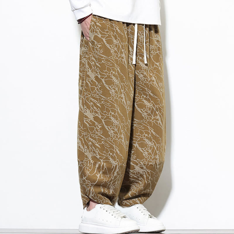 Pantalones harén para hombre, de algodón, con cintura elástica y bolsillos, estampado de líneas texturizadas y Buddha Stones en otoño. - image 20