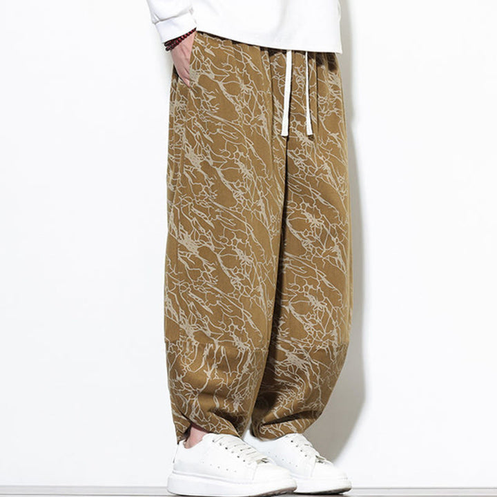 Pantalones harén para hombre, de algodón, con cintura elástica y bolsillos, estampado de líneas texturizadas y Buddha Stones en otoño. - image 20