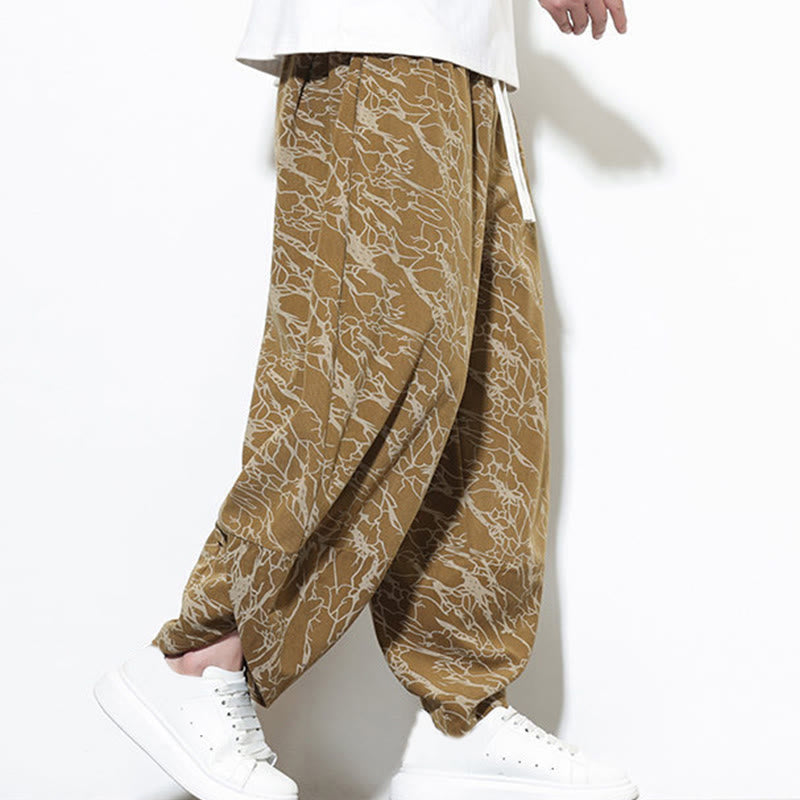 Pantalones harén para hombre, de algodón, con cintura elástica y bolsillos, estampado de líneas texturizadas y Buddha Stones en otoño. - image 18