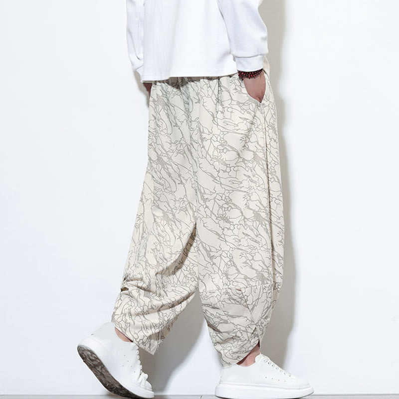 Pantalones harén para hombre, de algodón, con cintura elástica y bolsillos, estampado de líneas texturizadas y Buddha Stones en otoño. - image 27