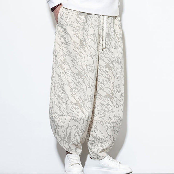Pantalones harén para hombre, de algodón, con cintura elástica y bolsillos, estampado de líneas texturizadas y Buddha Stones en otoño. - image 26