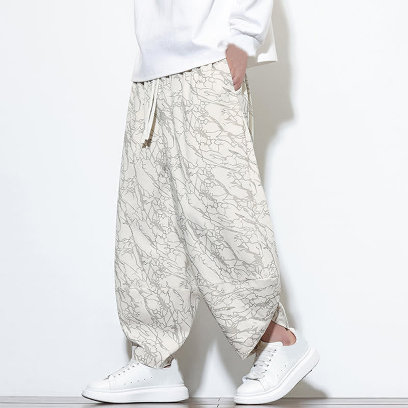 Pantalones harén para hombre, de algodón, con cintura elástica y bolsillos, estampado de líneas texturizadas y Buddha Stones en otoño. - image 30