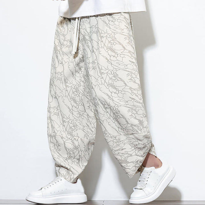 Pantalones harén para hombre, de algodón, con cintura elástica y bolsillos, estampado de líneas texturizadas y Buddha Stones en otoño. - image 32