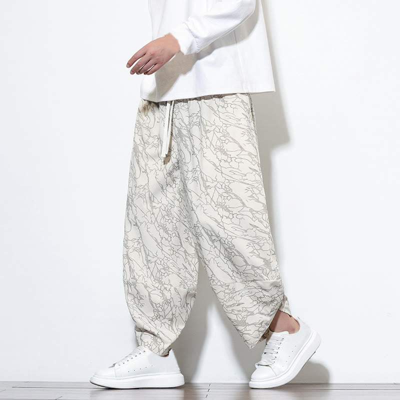 Pantalones harén para hombre, de algodón, con cintura elástica y bolsillos, estampado de líneas texturizadas y Buddha Stones en otoño. - image 29