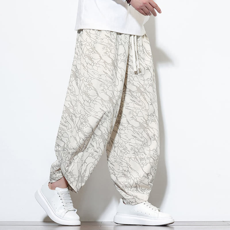 Pantalones harén para hombre, de algodón, con cintura elástica y bolsillos, estampado de líneas texturizadas y Buddha Stones en otoño. - image 31