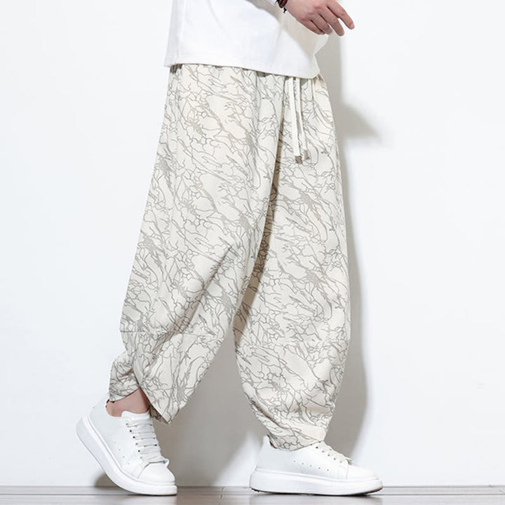 Pantalones harén para hombre, de algodón, con cintura elástica y bolsillos, estampado de líneas texturizadas y Buddha Stones en otoño. - image 31