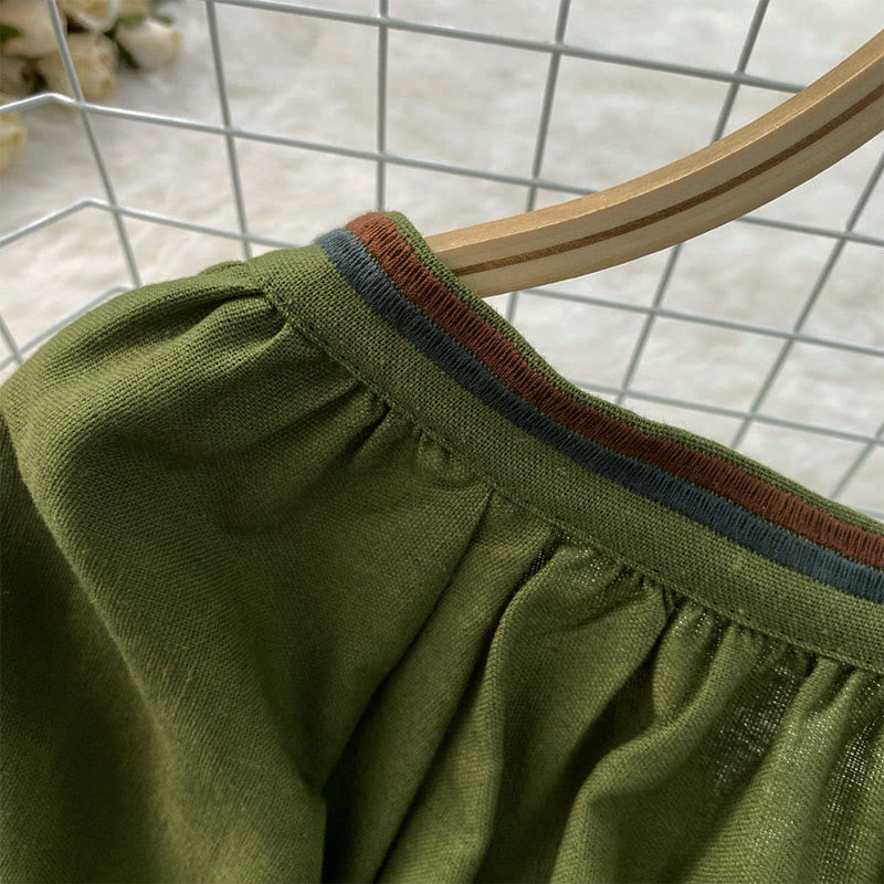 Camiseta de algodón y lino con cuello redondo para mujer, con bordado informal de flores y hojas de Buddha Stones  - image 9