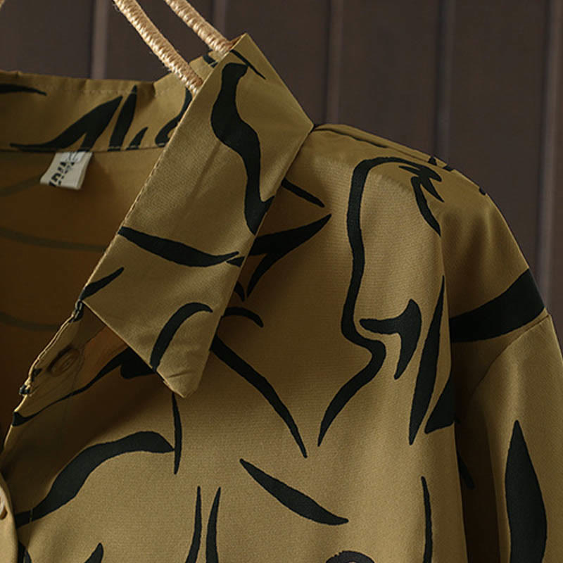 Camisa de algodón y poliéster de manga larga para mujer con cuello alto y estampado de líneas de Buddha Stones para primavera y otoño  - image 4