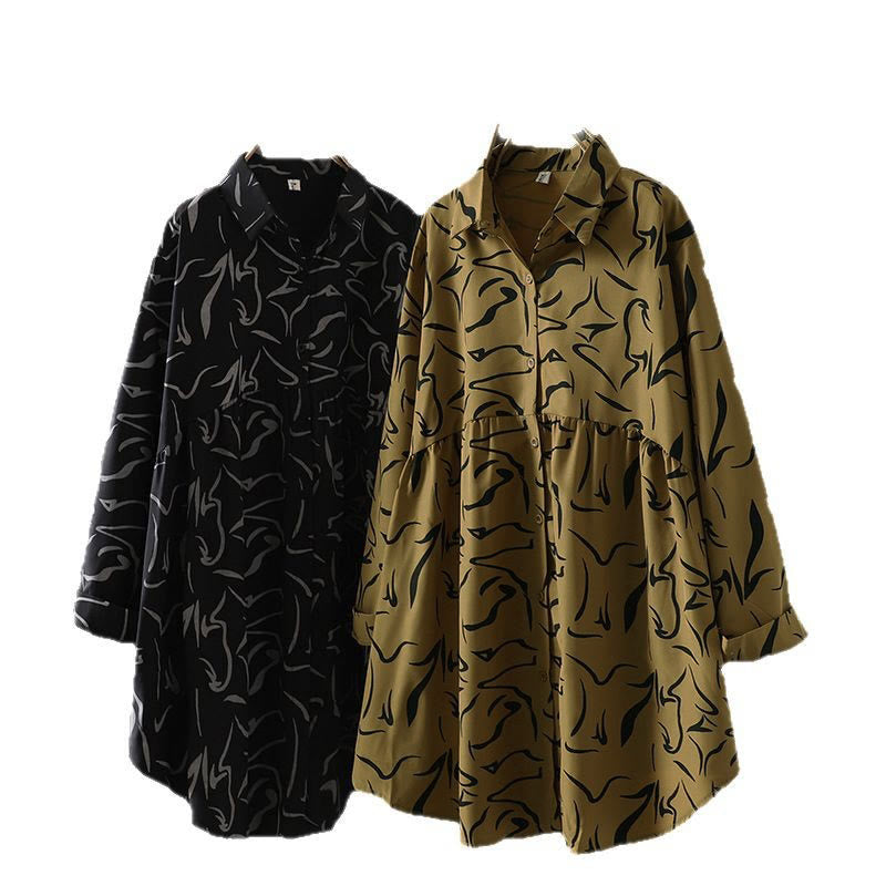 Camisa de algodón y poliéster de manga larga para mujer con cuello alto y estampado de líneas de Buddha Stones para primavera y otoño  - image 23