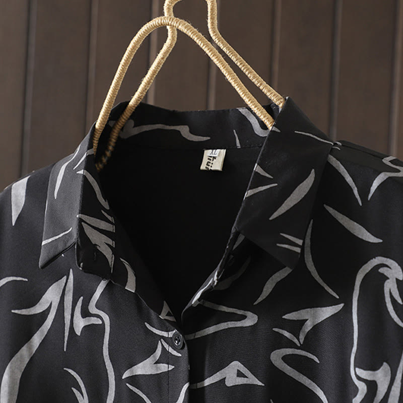 Camisa de algodón y poliéster de manga larga para mujer con cuello alto y estampado de líneas de Buddha Stones para primavera y otoño  - image 17