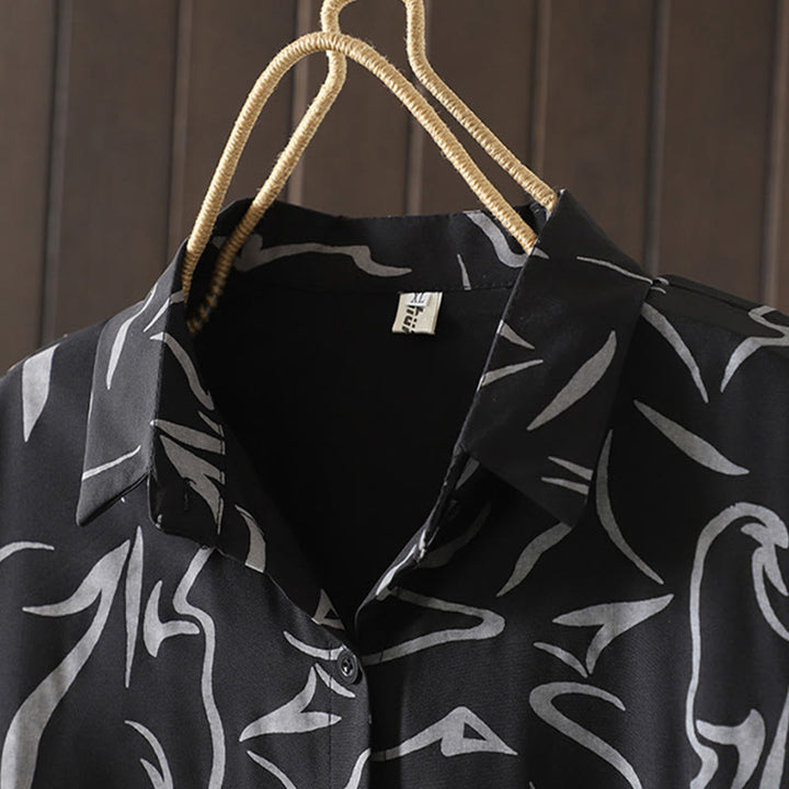 Camisa de algodón y poliéster de manga larga para mujer con cuello alto y estampado de líneas de Buddha Stones para primavera y otoño  - image 17