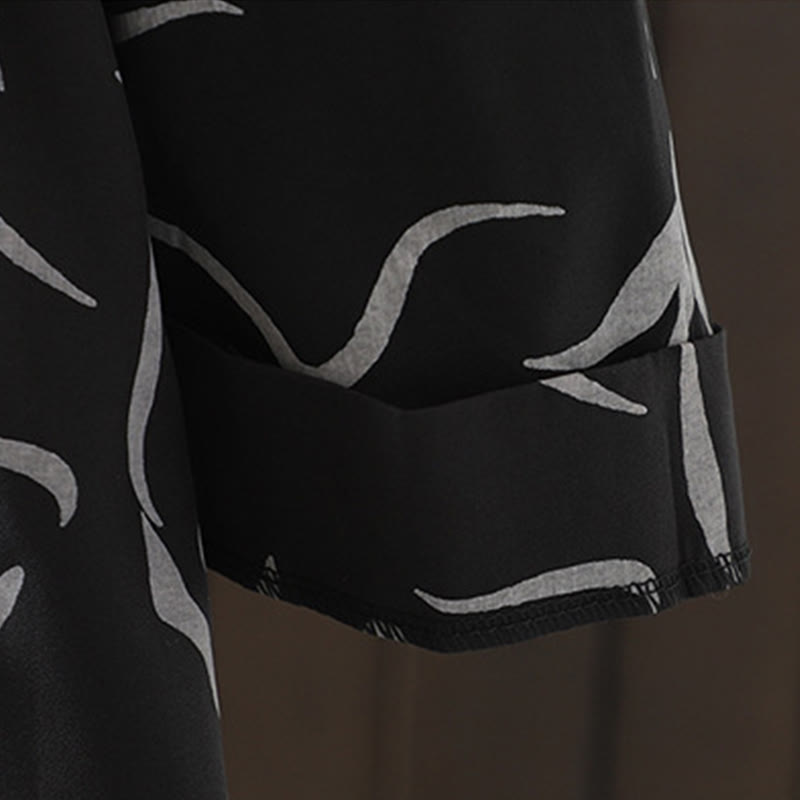 Camisa de algodón y poliéster de manga larga para mujer con cuello alto y estampado de líneas de Buddha Stones para primavera y otoño  - image 21