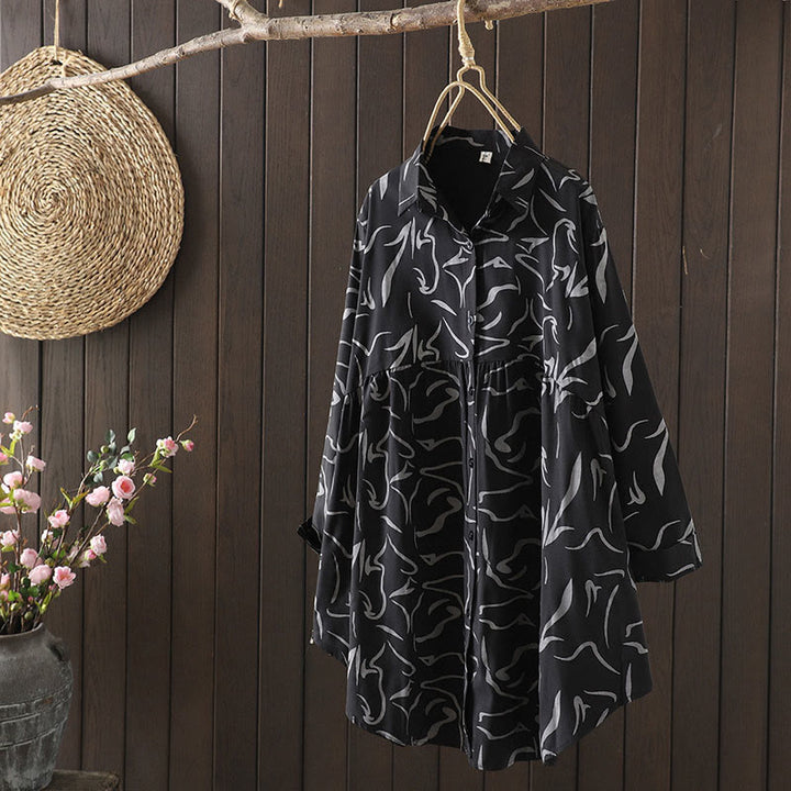 Camisa de algodón y poliéster de manga larga para mujer con cuello alto y estampado de líneas de Buddha Stones para primavera y otoño  - Negro - US14, UK/AU18, EU46 (4XL) - image 16