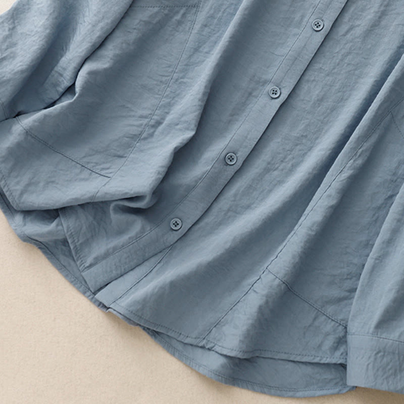 Camisa de algodón y poliéster para mujer, de manga larga, lisa, con cuello alto y estampado de Buddha Stones, primavera y otoño  - image 2