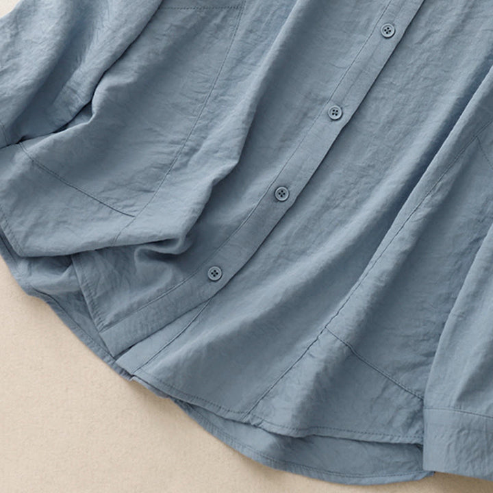 Camisa de algodón y poliéster para mujer, de manga larga, lisa, con cuello alto y estampado de Buddha Stones, primavera y otoño  - image 2