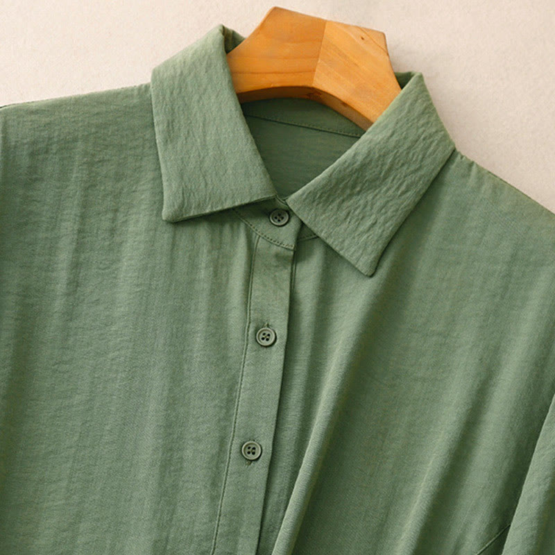 Camisa de algodón y poliéster para mujer, de manga larga, lisa, con cuello alto y estampado de Buddha Stones, primavera y otoño  - image 7