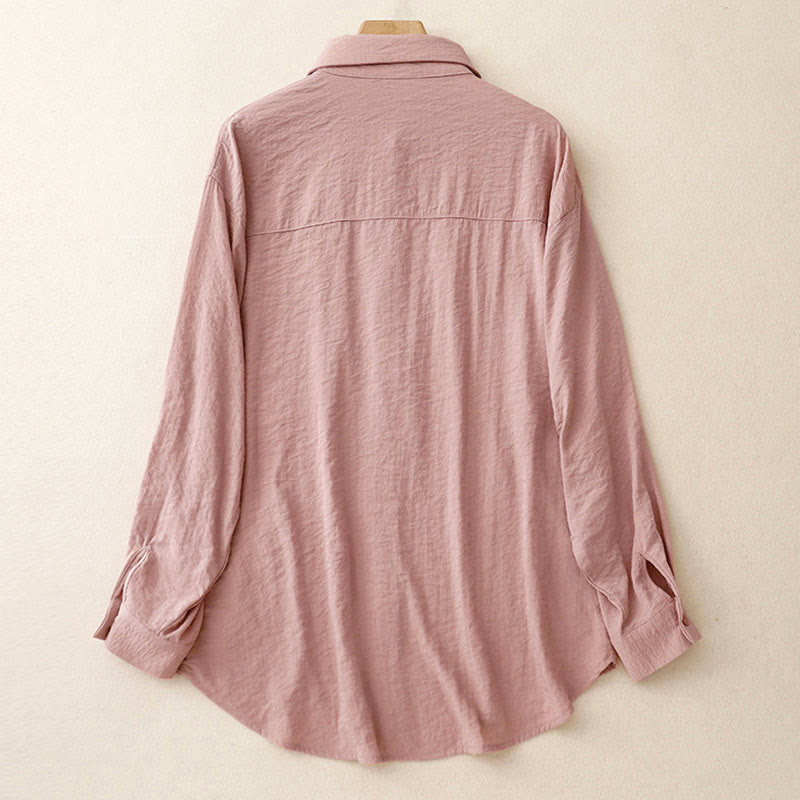 Camisa de algodón y poliéster para mujer, de manga larga, lisa, con cuello alto y estampado de Buddha Stones, primavera y otoño  - image 15