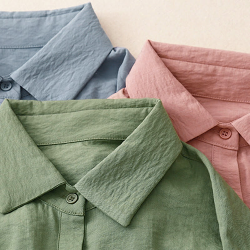 Camisa de algodón y poliéster para mujer, de manga larga, lisa, con cuello alto y estampado de Buddha Stones, primavera y otoño  - image 24