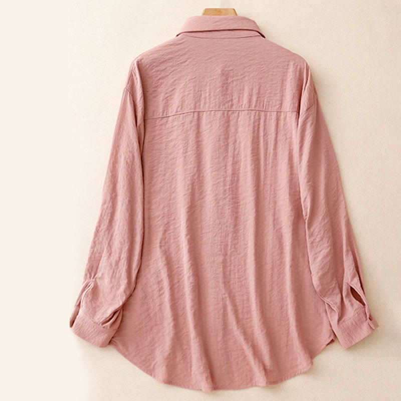Camisa de algodón y poliéster para mujer, de manga larga, lisa, con cuello alto y estampado de Buddha Stones, primavera y otoño  - image 14