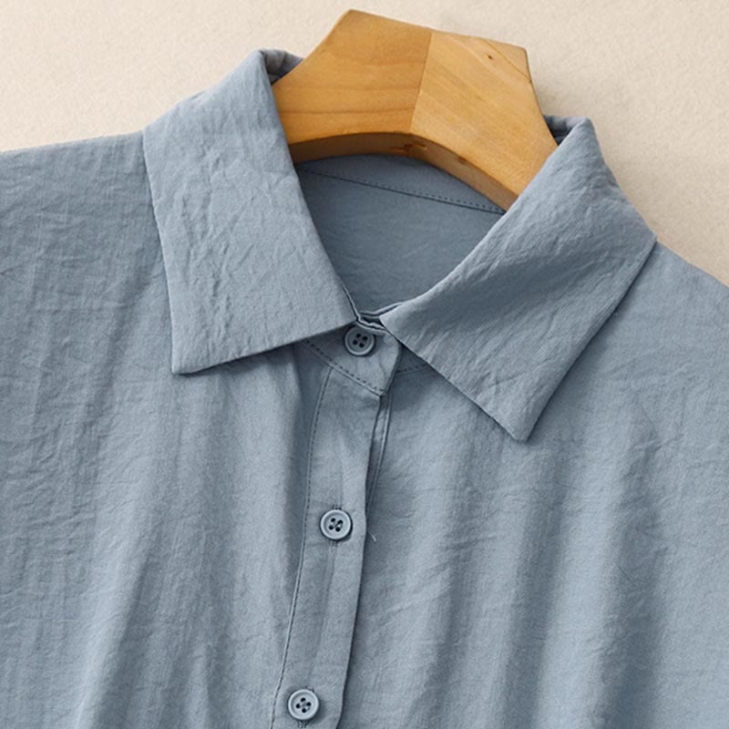 Camisa de algodón y poliéster para mujer, de manga larga, lisa, con cuello alto y estampado de Buddha Stones, primavera y otoño  - image 1