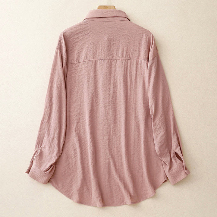 Camisa de algodón y poliéster para mujer, de manga larga, lisa, con cuello alto y estampado de Buddha Stones, primavera y otoño  - image 15