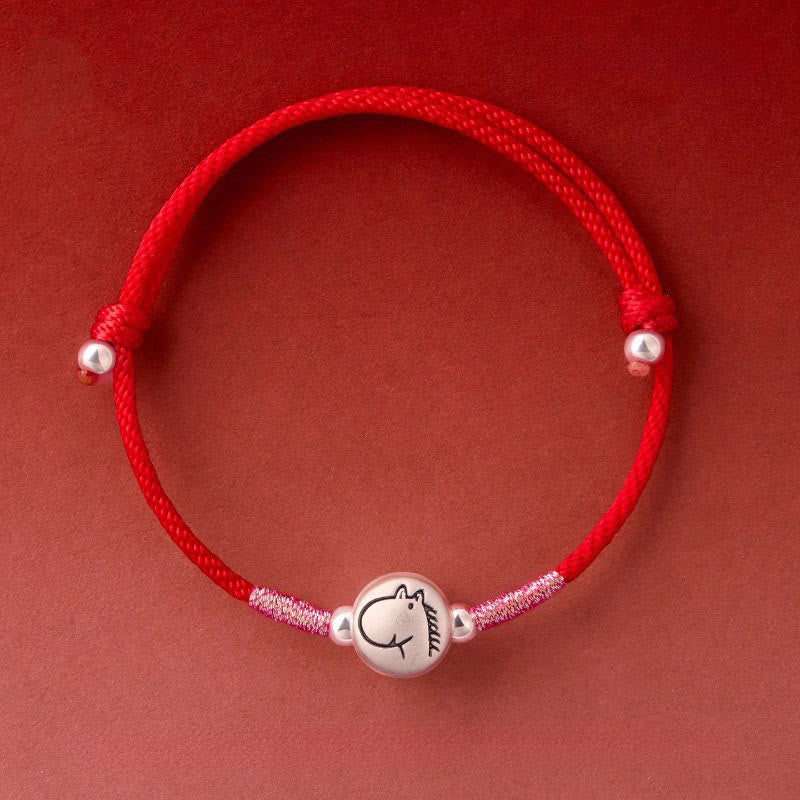 Pulsera de hilo rojo de plata de ley 999 con Buddha Stones del Año del Caballo - Hilo rojo de caballo (circunferencia de la muñeca: 14-18 cm) - image 2