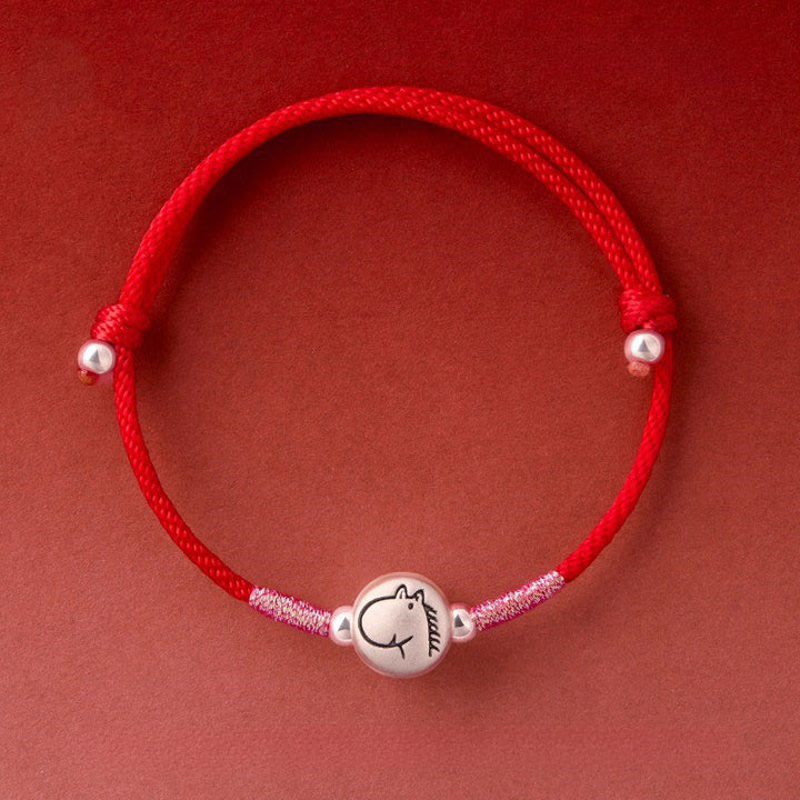 Pulsera de hilo rojo de plata de ley 999 con Buddha Stones del Año del Caballo - Hilo rojo de caballo (circunferencia de la muñeca: 14-18 cm) - image 2