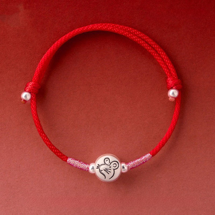 Pulsera de hilo rojo de plata de ley 999 con Buddha Stones del Año del Caballo - Cuerda roja de rata (circunferencia de la muñeca: 14-18 cm) - image 17