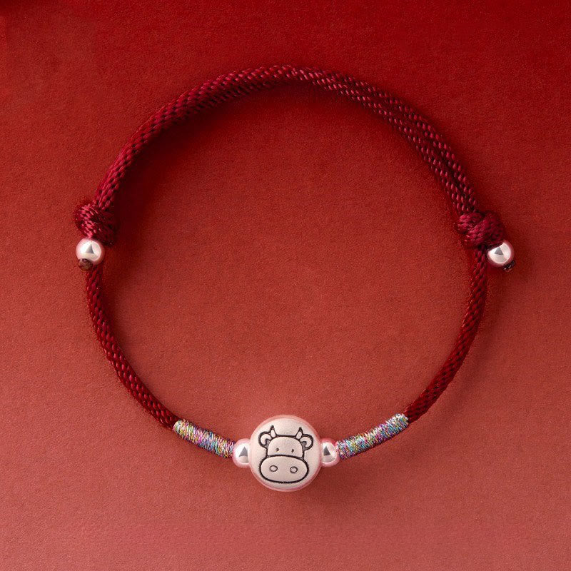 Pulsera de hilo rojo de plata de ley 999 con Buddha Stones del Año del Caballo - Cuerda de buey rojo oscuro (circunferencia de la muñeca: 14-18 cm) - image 18