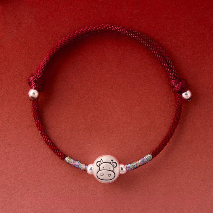 Pulsera de hilo rojo de plata de ley 999 con Buddha Stones del Año del Caballo - Cuerda de buey rojo oscuro (circunferencia de la muñeca: 14-18 cm) - image 18