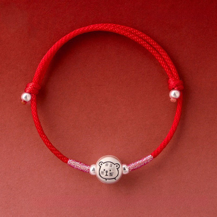 Pulsera de hilo rojo de plata de ley 999 con Buddha Stones del Año del Caballo - Cuerda roja de tigre (circunferencia de la muñeca: 14-18 cm) - image 21