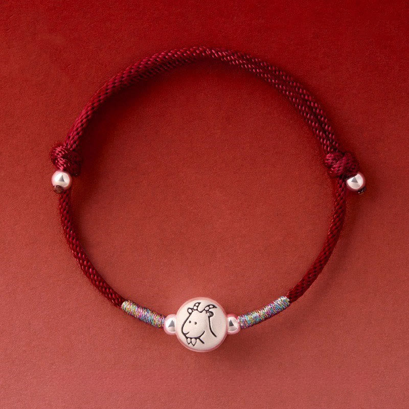 Pulsera de hilo rojo de plata de ley 999 con Buddha Stones del Año del Caballo - Cuerda de cabra roja oscura (circunferencia de la muñeca: 14-18 cm) - image 28