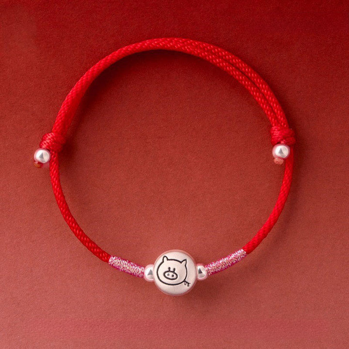 Pulsera de hilo rojo de plata de ley 999 con Buddha Stones del Año del Caballo - Cuerda roja de cerdo (circunferencia de la muñeca: 14-18 cm) - image 37