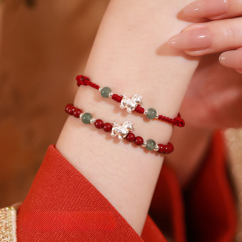 Pulsera de bendición de hilo rojo de jade cinabrio con Buddha Stones del Año del Caballo - image 16