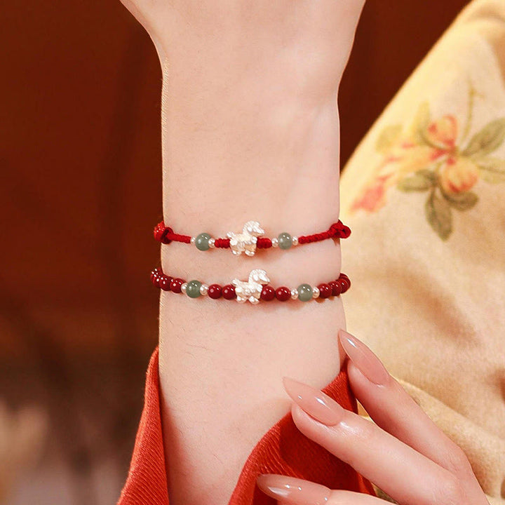 Pulsera de bendición de hilo rojo de jade cinabrio con Buddha Stones del Año del Caballo - image 21