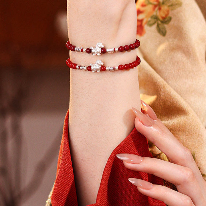 Pulsera de ágata roja y cinabrio de plata de ley 999 con Buddha Stones y el Año del Caballo - image 15
