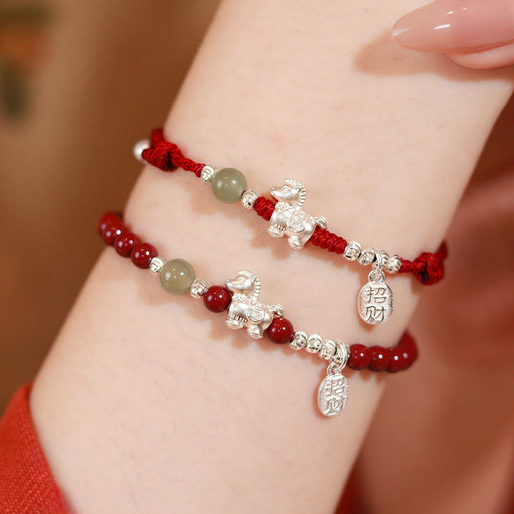 Pulsera de hilo rojo de plata de ley 999 con Buddha Stones y jade hetiano cinabrio del Año del Caballo. - image 19