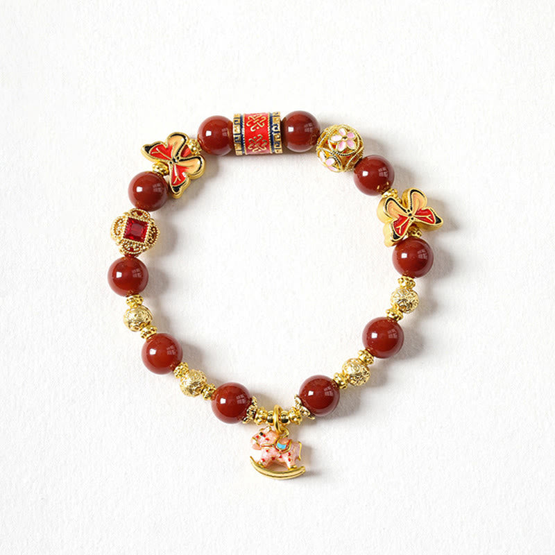 Pulsera de éxito con Buddha Stones, ágata roja del sur, turmalina y piedra solar del Año del Caballo - Caballo de ágata roja del sur (circunferencia de la muñeca: 14-15 cm) - image 0