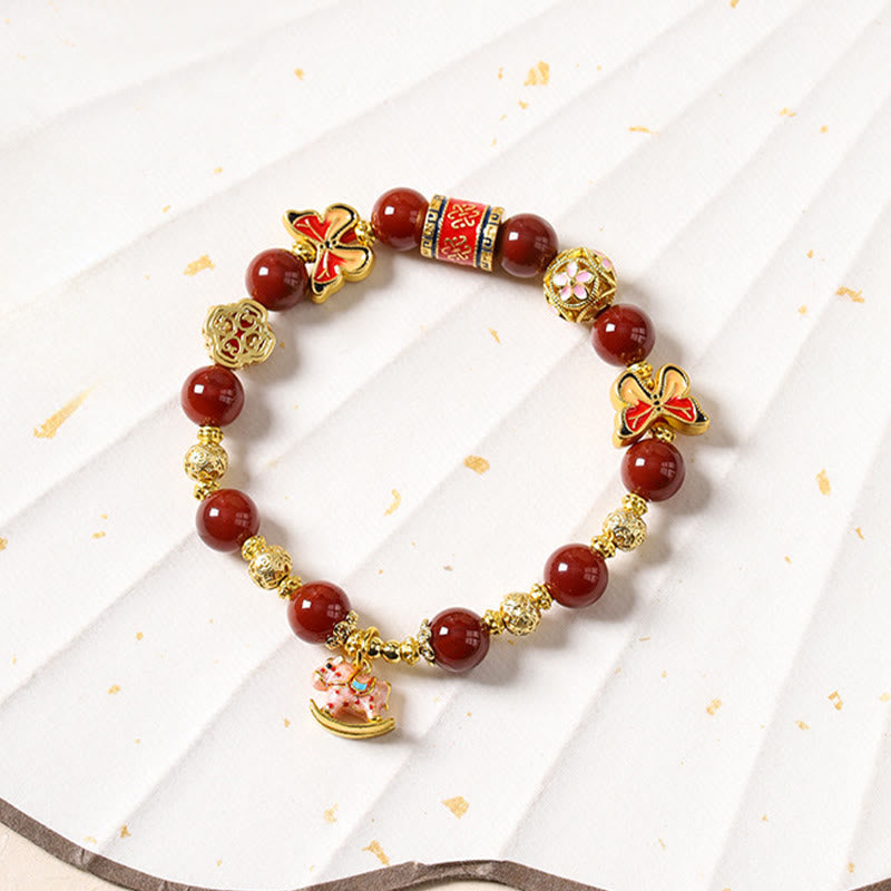 Pulsera de éxito con Buddha Stones, ágata roja del sur, turmalina y piedra solar del Año del Caballo - image 2