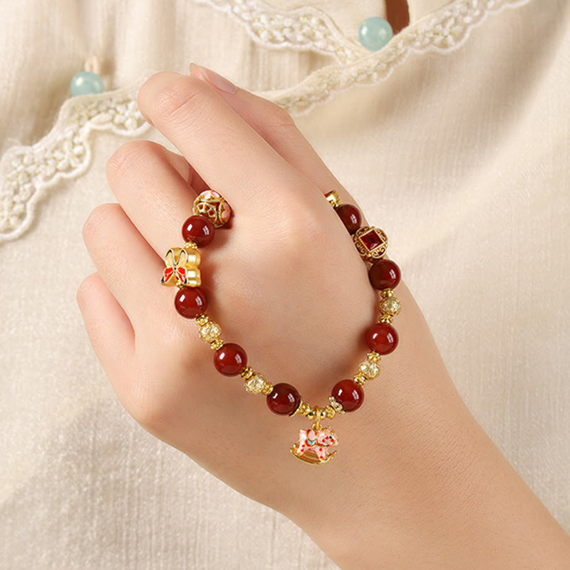Pulsera de éxito con Buddha Stones, ágata roja del sur, turmalina y piedra solar del Año del Caballo - image 3