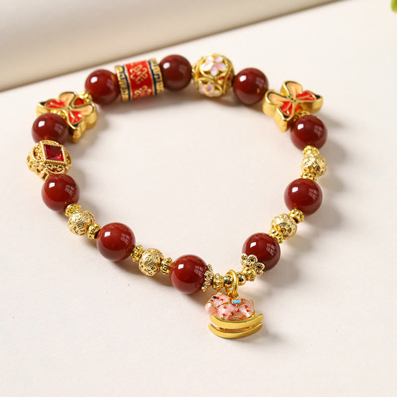 Pulsera de éxito con Buddha Stones, ágata roja del sur, turmalina y piedra solar del Año del Caballo - image 1