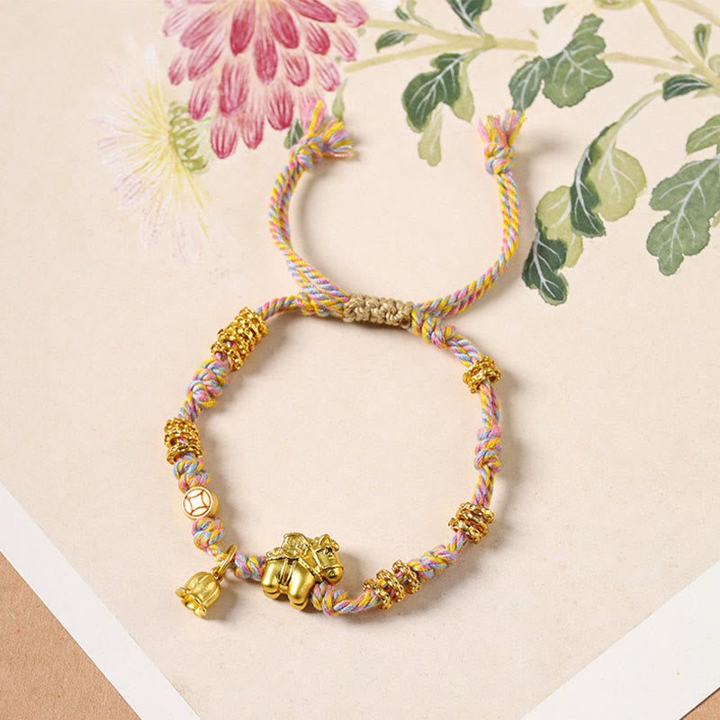 Pulsera tibetana de cuerda trenzada de cobre con Buddha Stones y el Año del Caballo - image 2