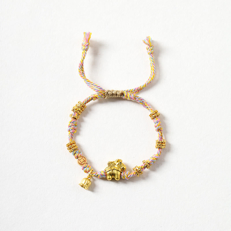 Pulsera tibetana de cuerda trenzada de cobre con Buddha Stones y el Año del Caballo - Caballo dorado (circunferencia de muñeca 14-15 cm) - image 0