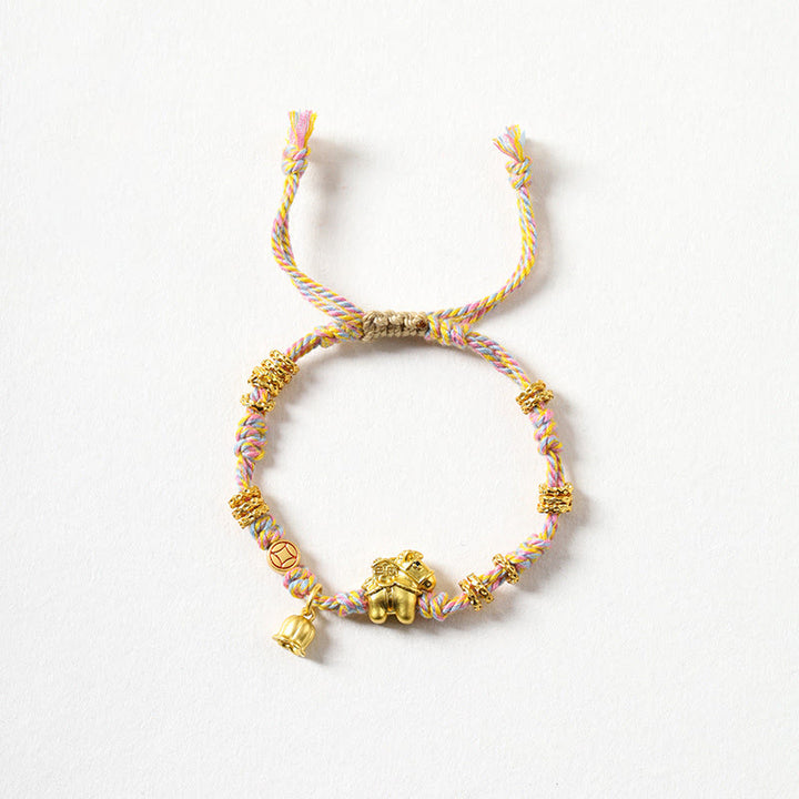 Pulsera tibetana de cuerda trenzada de cobre con Buddha Stones y el Año del Caballo - Caballo dorado (circunferencia de muñeca 14-15 cm) - image 0