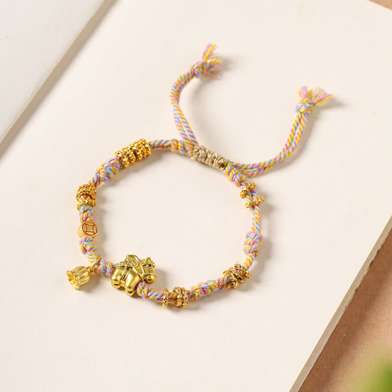 Pulsera tibetana de cuerda trenzada de cobre con Buddha Stones y el Año del Caballo - image 1