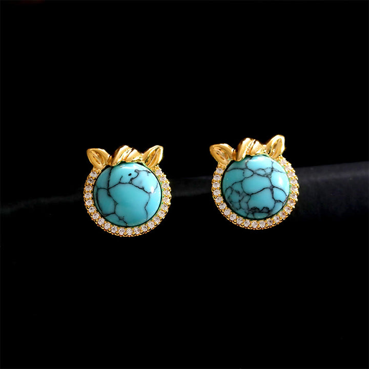 Pendientes de cobre y turquesa con forma de oreja de caballo y Buddha Stones - image 1