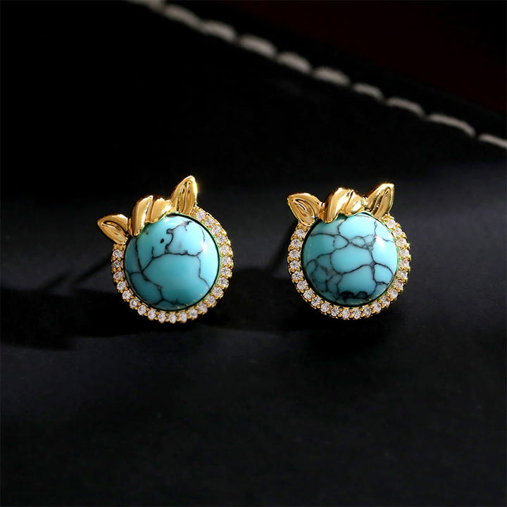 Pendientes de cobre y turquesa con forma de oreja de caballo y Buddha Stones - Turquesa de cobre (postes de plata de ley 925) - image 0