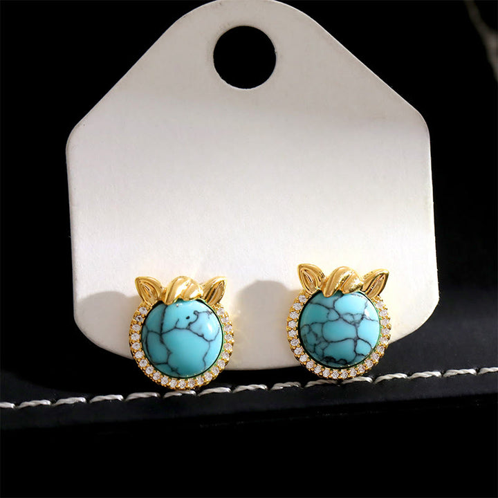 Pendientes de cobre y turquesa con forma de oreja de caballo y Buddha Stones - image 4
