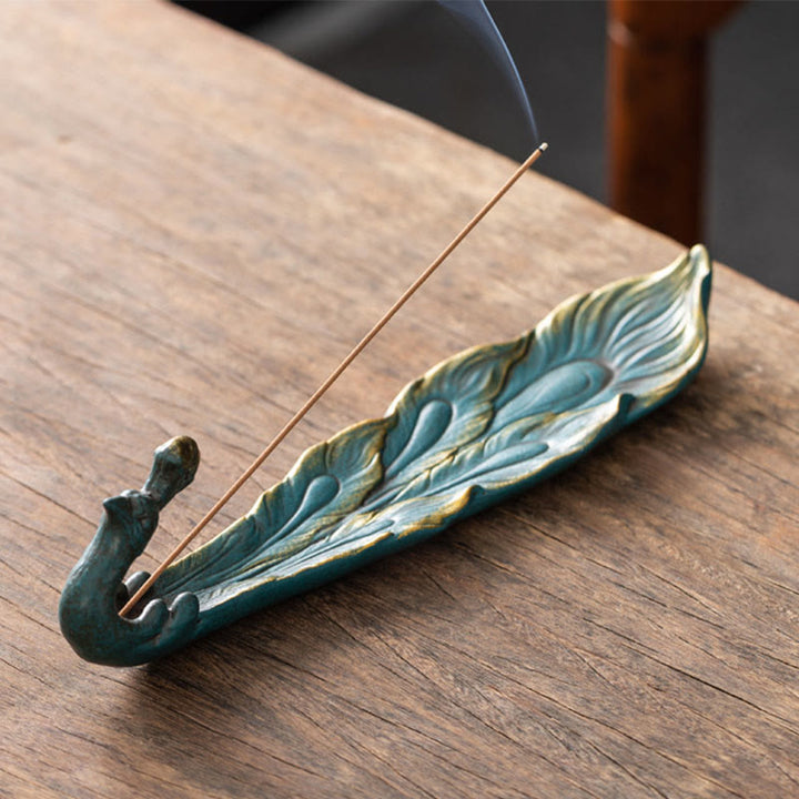 Quemador de incienso con forma de pavo real y Buddha Stones para la fortuna, decoración del hogar - Pavo real azul (24,7 x 6,5 x 5,5 cm) - image 1